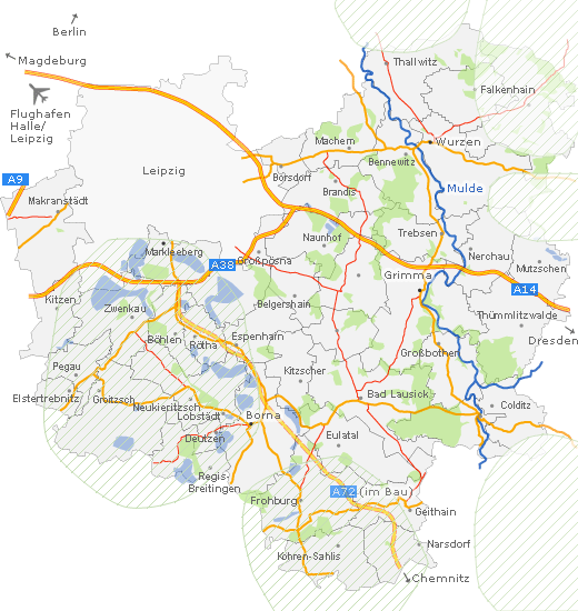 geografische Karte des Landkreises Leipzig